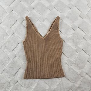 Babaton by aritzia Brown Knit Tank Top Womens 2XL Cropped Ribbed